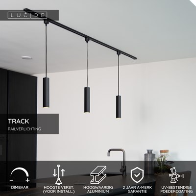 Lucide TRACK FLORIS Hanglamp - 1-fase Railsysteem / Railverlichting - 1xGU10 - Zwart (Uitbreiding)